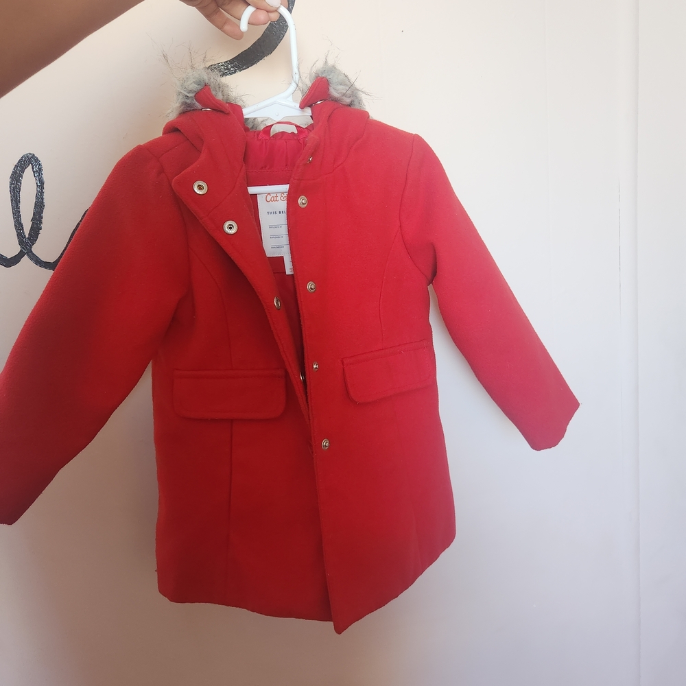 Cat & Jack Red Puffer Jacket with Faux Fur Hood